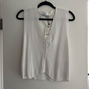 Zara White Button Up Tank Top NWT